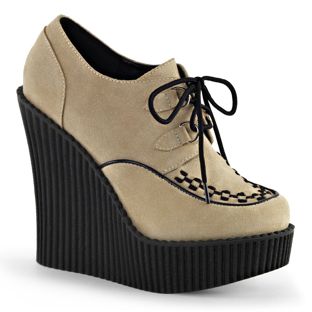 Creepers Demonia Creeper 302 Vegan Suède Femme - Beige 73489-ANFG